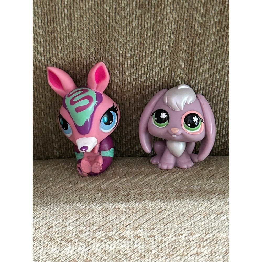 Littlest Pet Shop LPS Armadillo A1354 and Purple Lop Eared Bunny Figure Lot